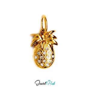 Crystal pineapple charm in gold-tone stainless steel, with clear glue-set crystals - JewelHub