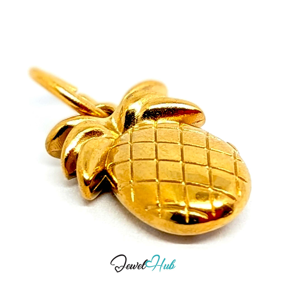 Close-up of the gold-tone crystal pineapple charm detail - JewelHub