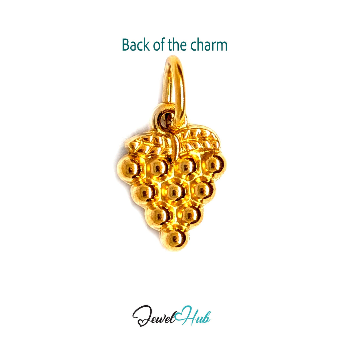 Back of the gold-tone beaded grape bunch charm showing the sculpted reverse - JewelHub