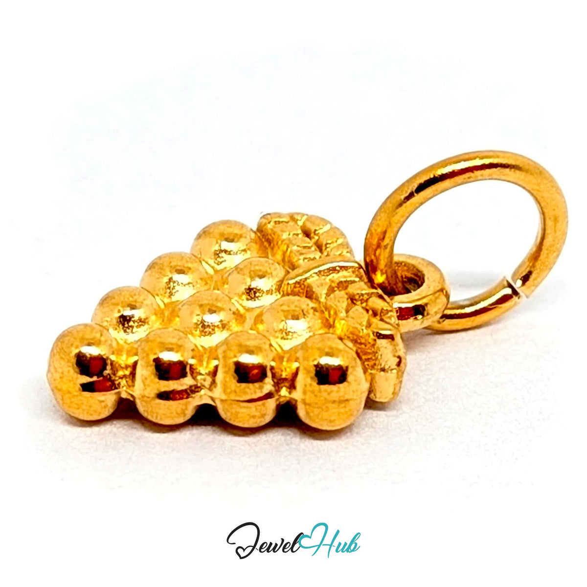 Angled view of the gold-tone beaded grape bunch charm - JewelHub
