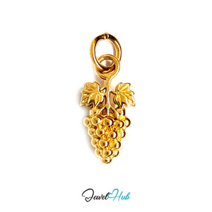 Grape bunch with leaves charm in gold-tone stainless steel - JewelHub