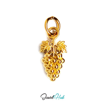 Grape bunch with leaves charm in gold-tone stainless steel - JewelHub