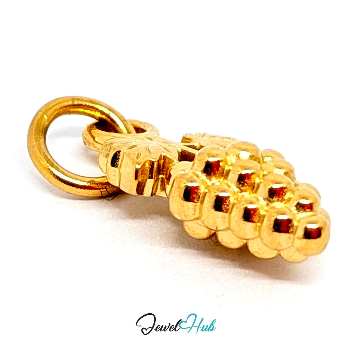 Side view of the gold-tone grape bunch with leaves charm - JewelHub