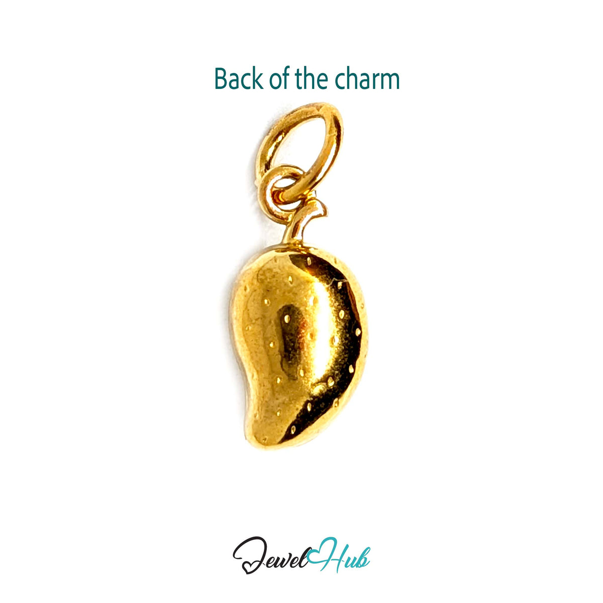 Back of the gold-tone mango charm showing the sculpted reverse - JewelHub