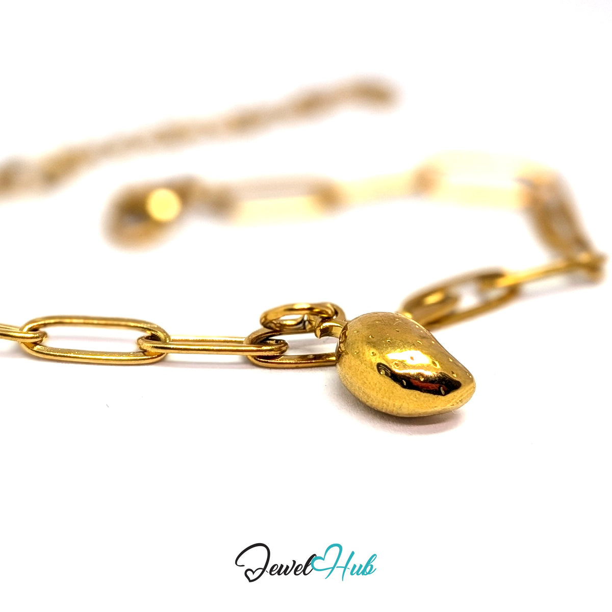 Gold-tone mango charm styled on a gold paperclip chain bracelet - JewelHub