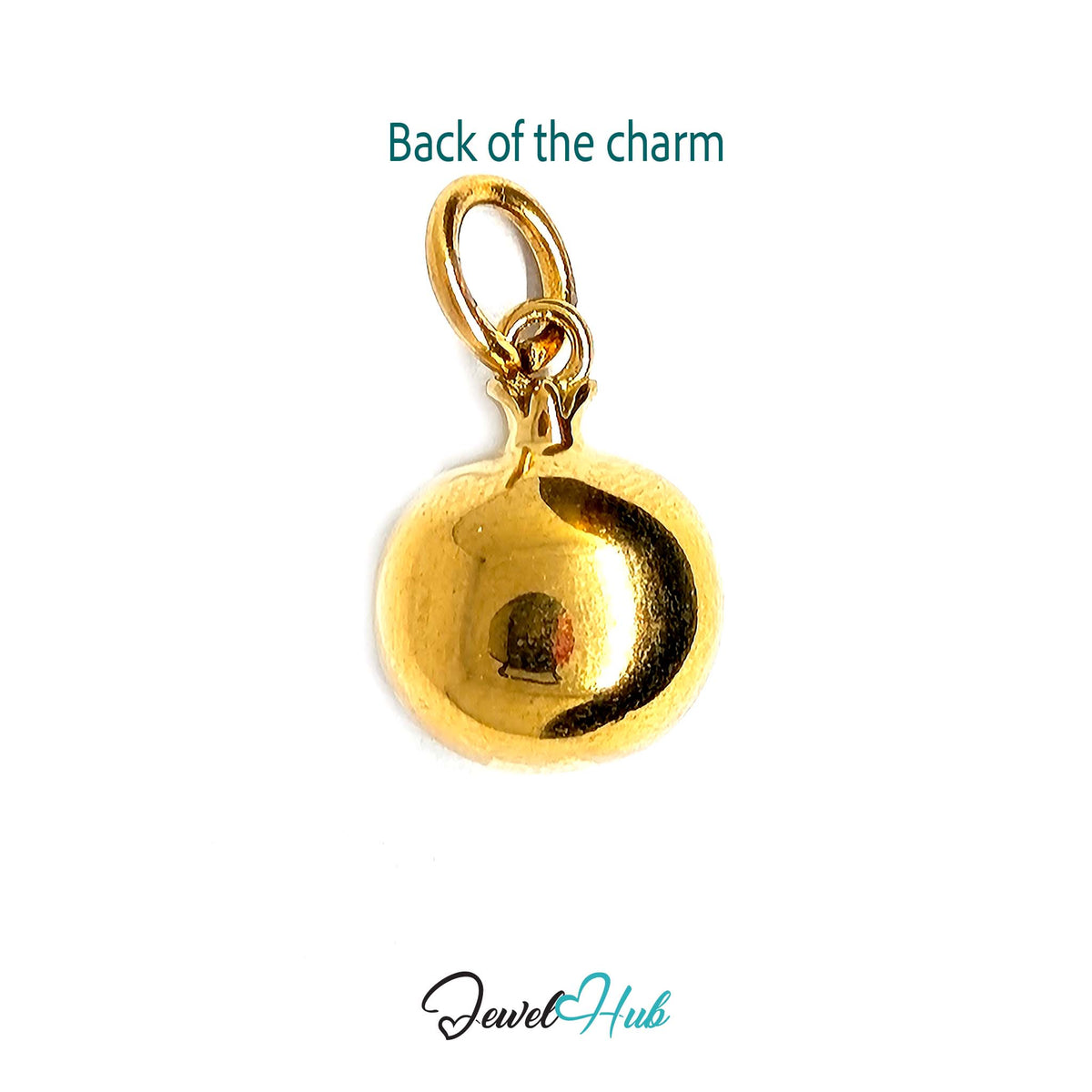 Back of the gold-tone pomegranate charm showing the sculpted reverse - JewelHub