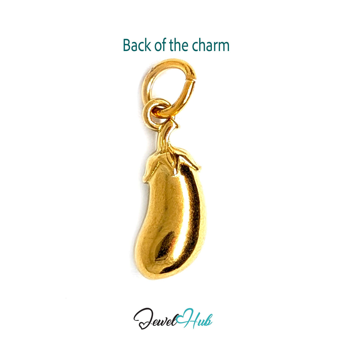 Back of the gold-tone aubergine charm showing the sculpted reverse - JewelHub