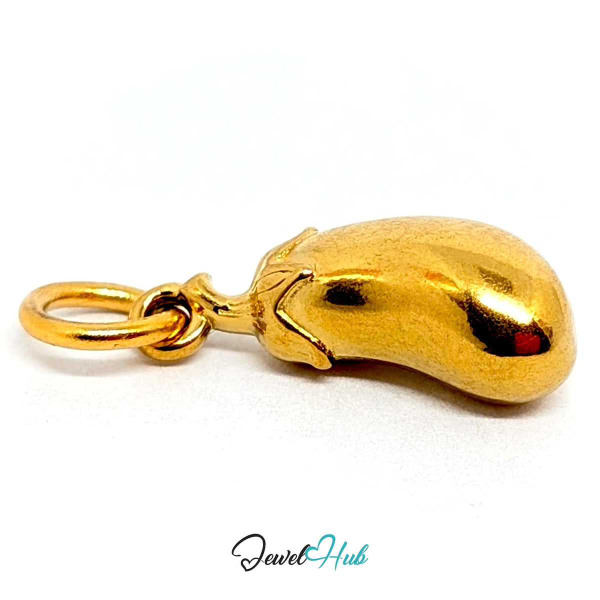 Angled view of the gold-tone aubergine charm - JewelHub