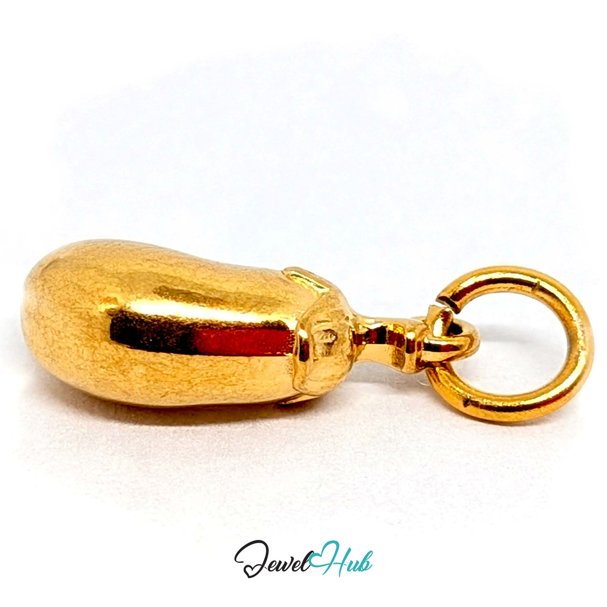 Side view of the gold-tone aubergine charm - JewelHub