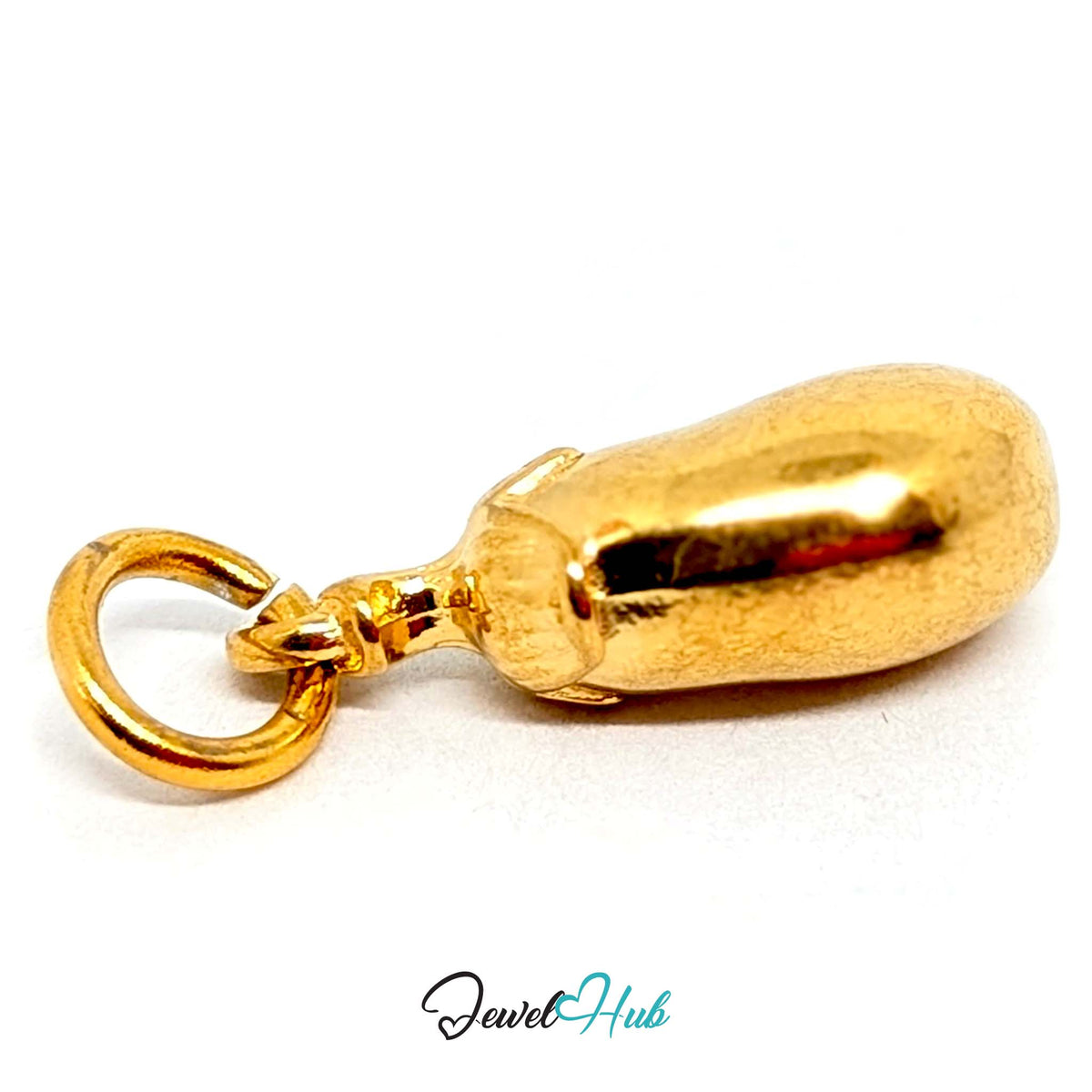 Close-up of the gold-tone aubergine charm detail - JewelHub