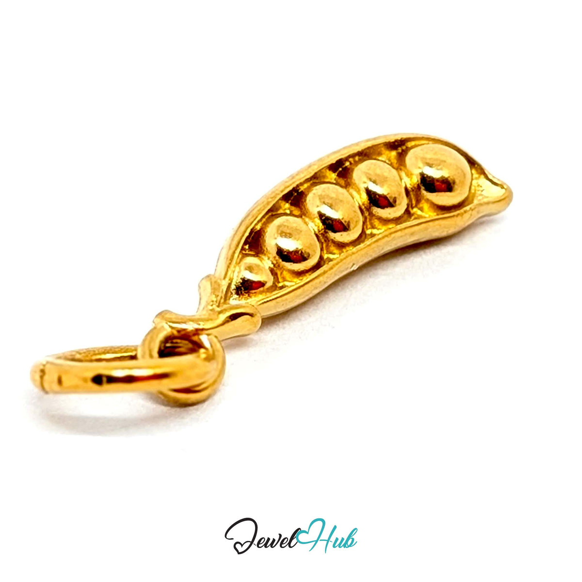 Side view of the gold-tone pea pod charm - JewelHub