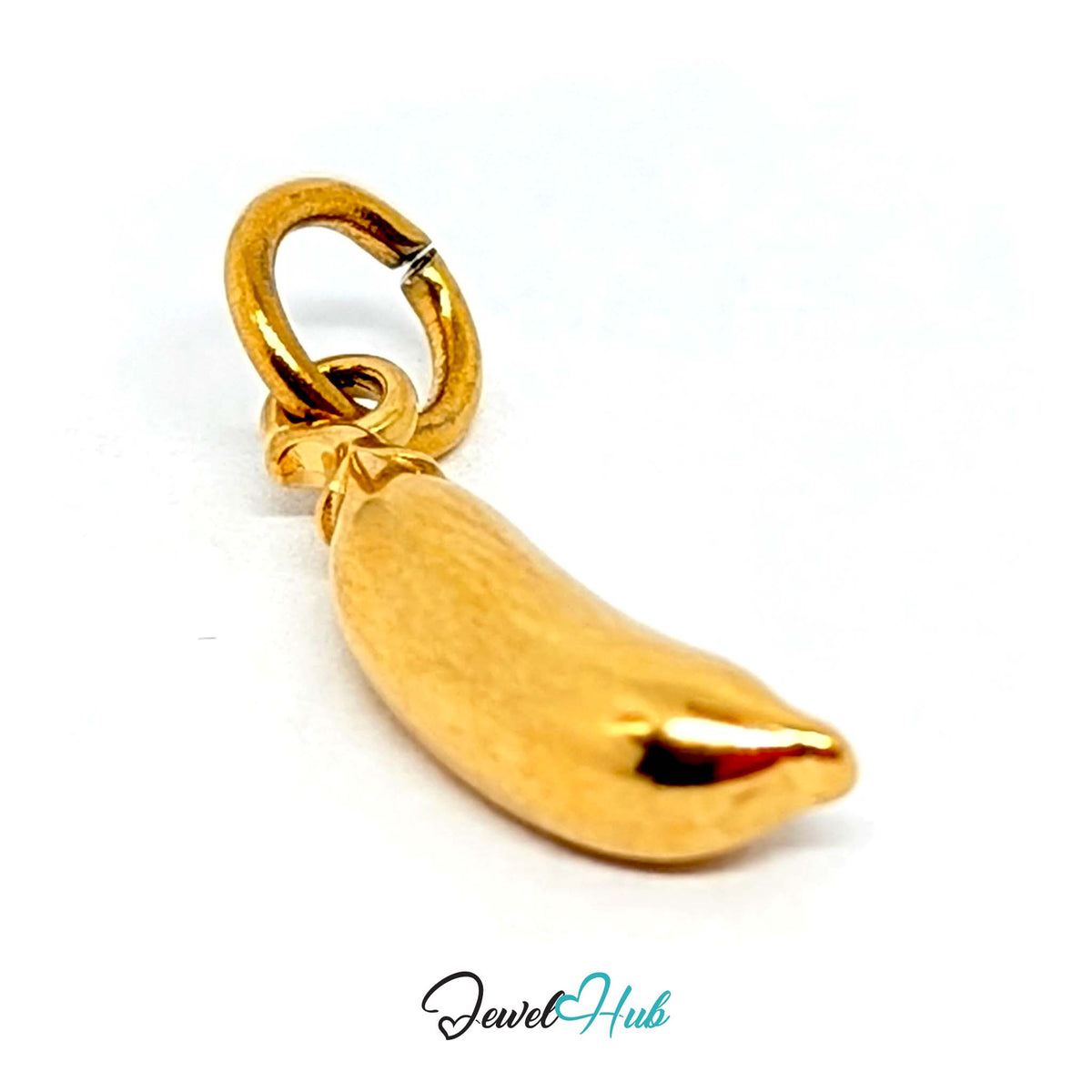 Close-up of the gold-tone pea pod charm detail - JewelHub