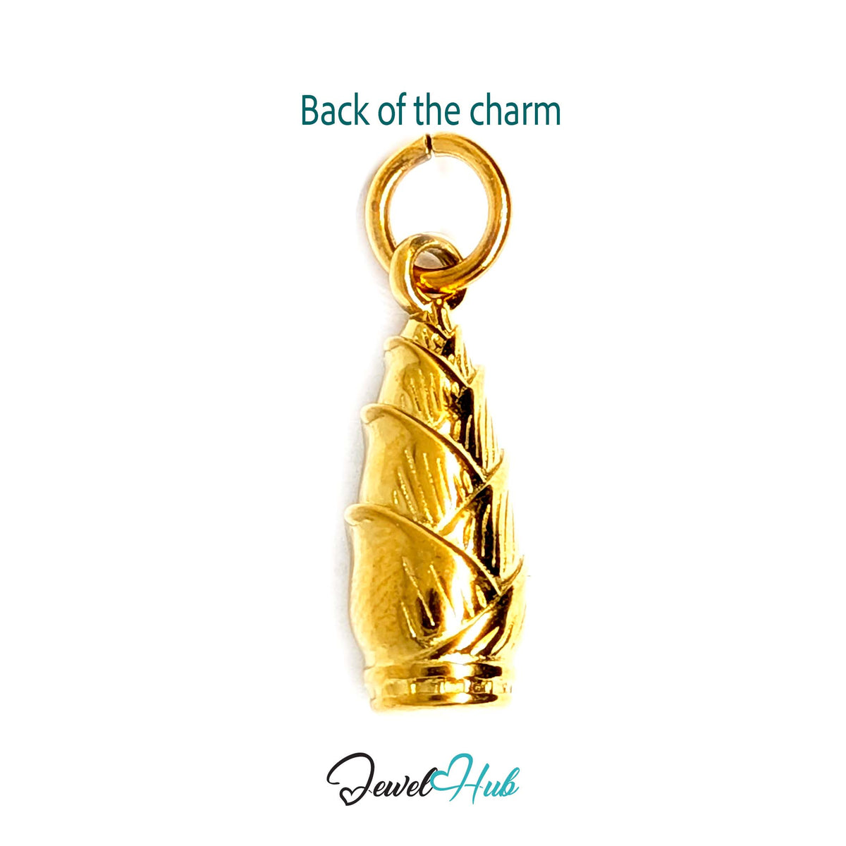 Back of the gold-tone corn in husk charm showing the layered husk leaves - JewelHub