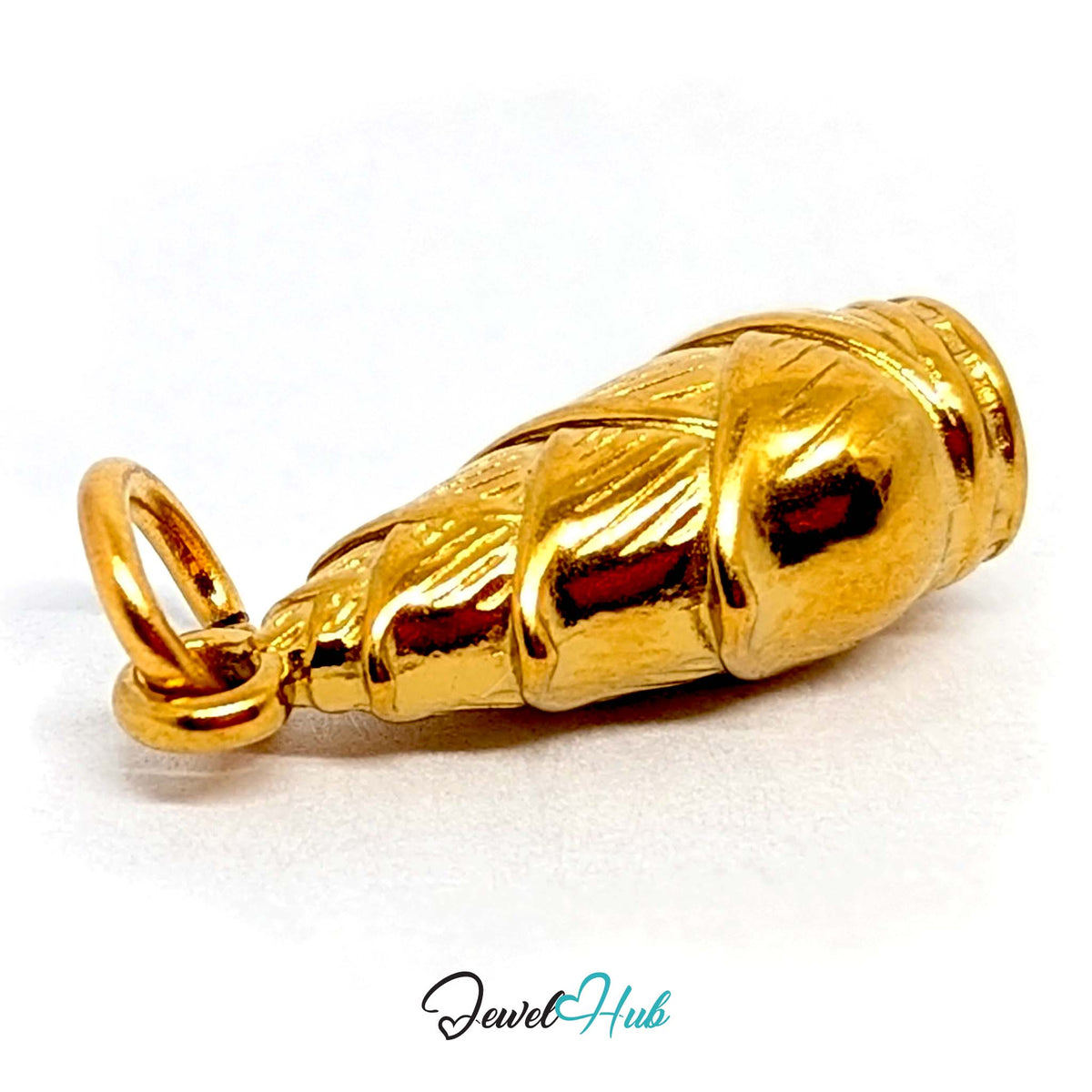 Angled view of the gold-tone corn in husk charm - JewelHub