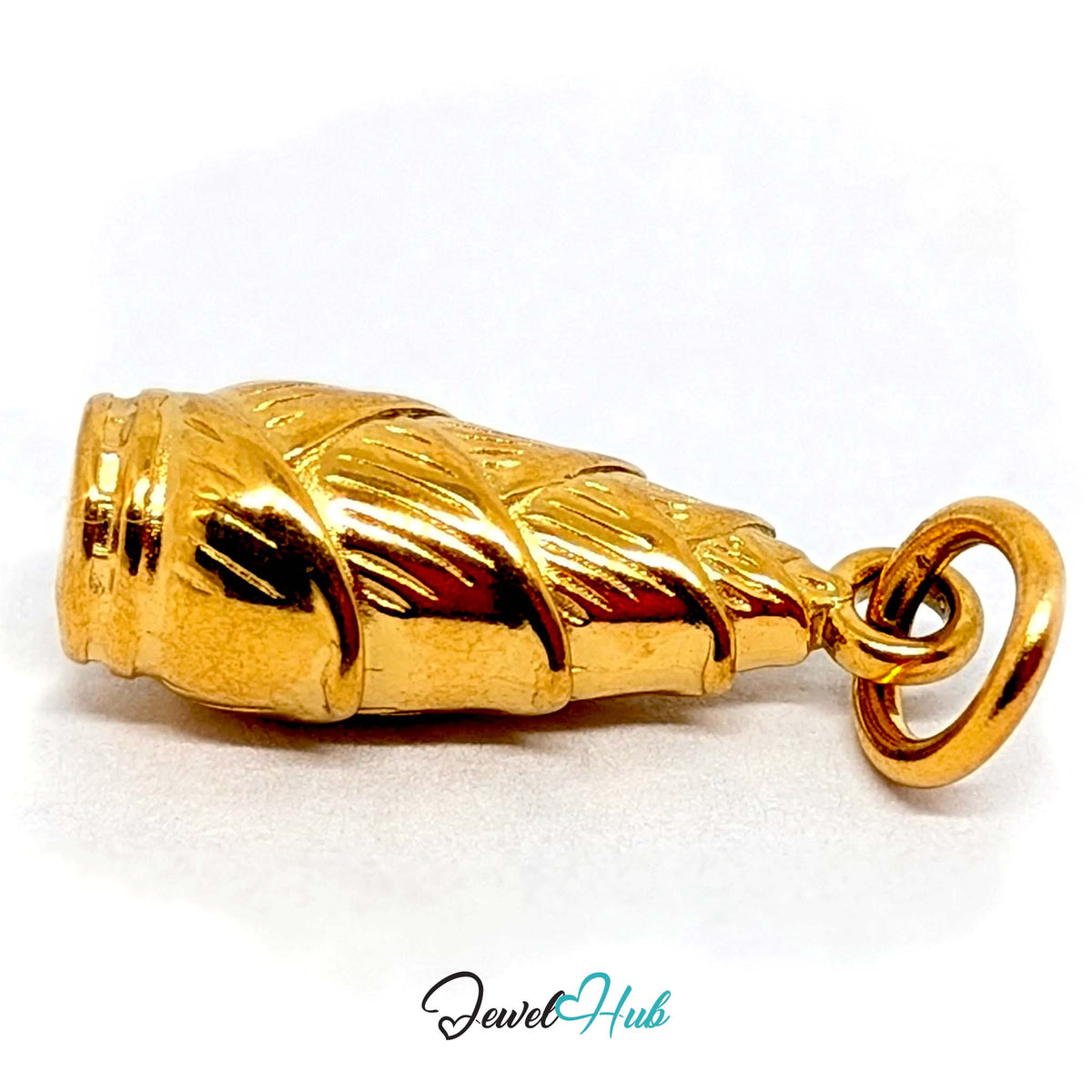 Close-up of the gold-tone corn in husk charm detail - JewelHub