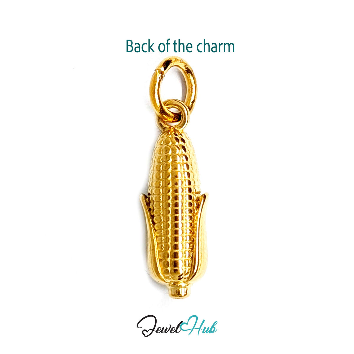 Back of the gold-tone corn on the cob charm showing the sculpted reverse - JewelHub
