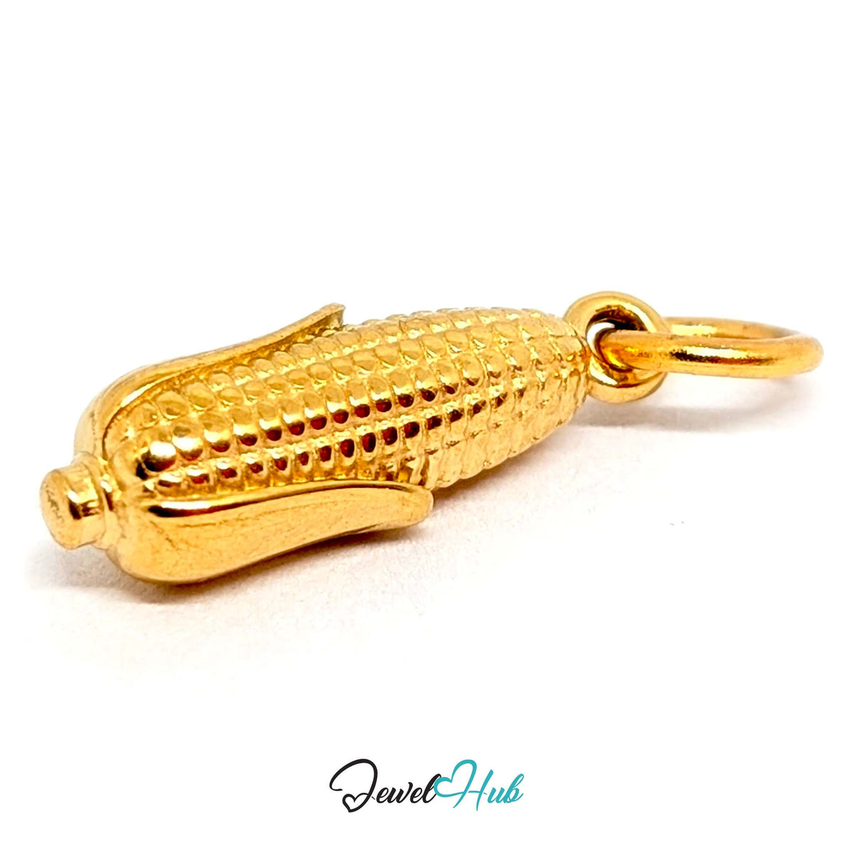 Angled view of the gold-tone corn on the cob charm - JewelHub