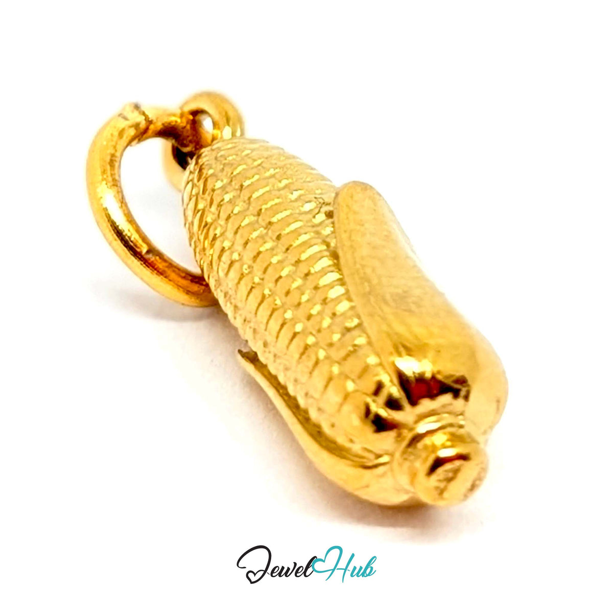 Close-up of the gold-tone corn on the cob charm detail - JewelHub