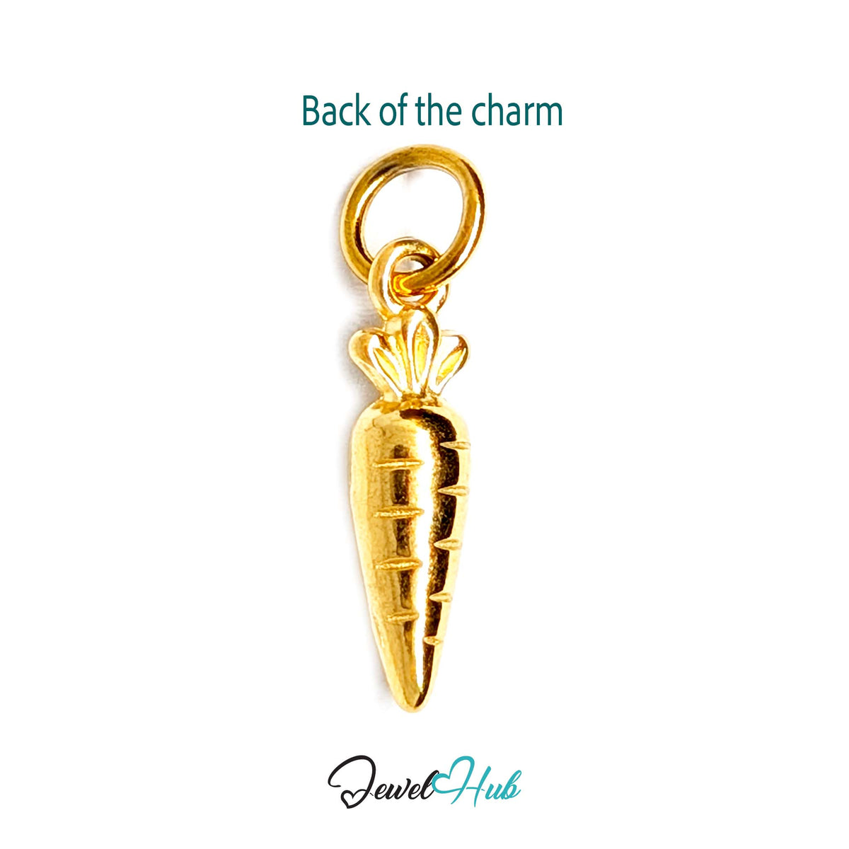 Back of the gold-tone mini carrot charm showing the sculpted reverse - JewelHub