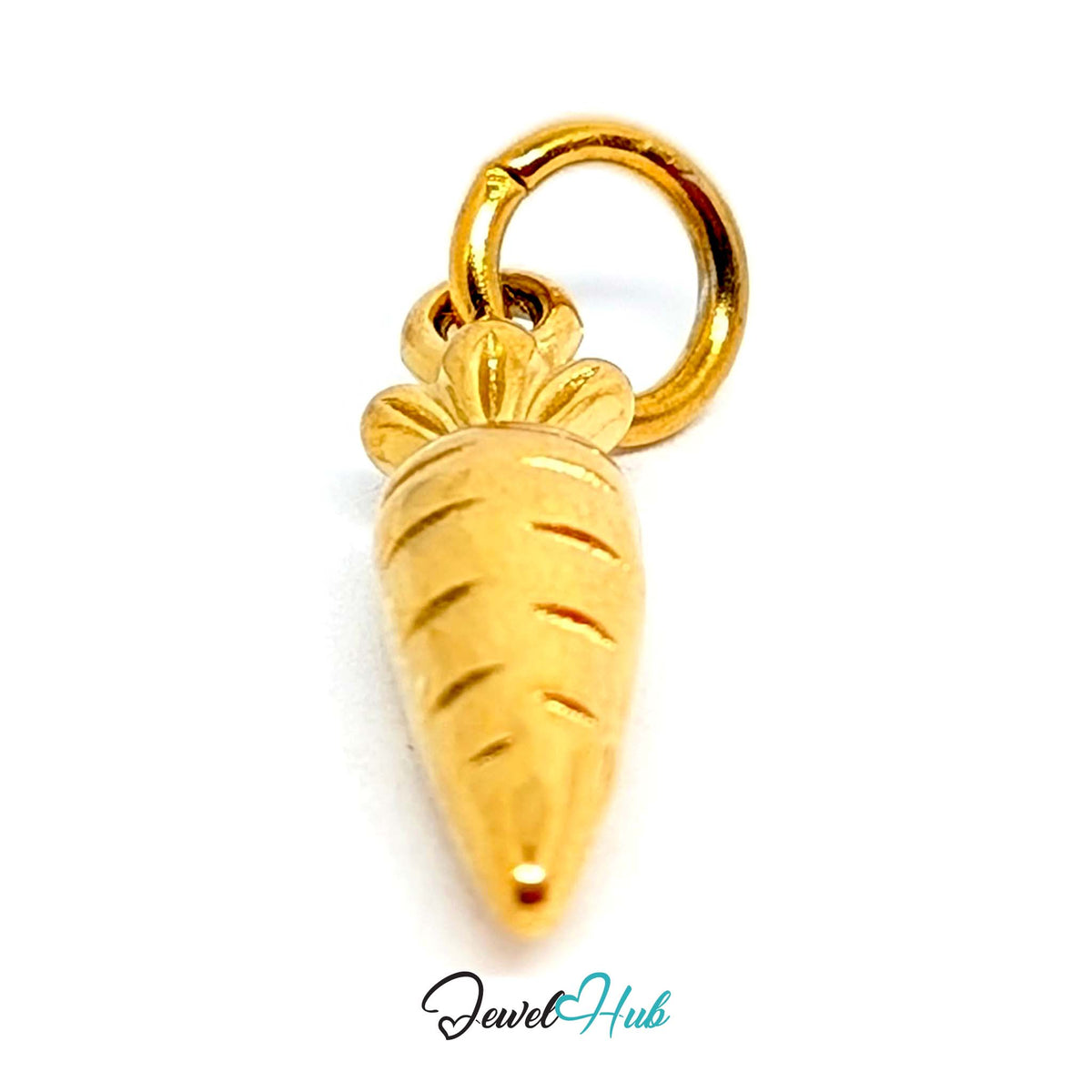 Side view of the gold-tone mini carrot charm - JewelHub