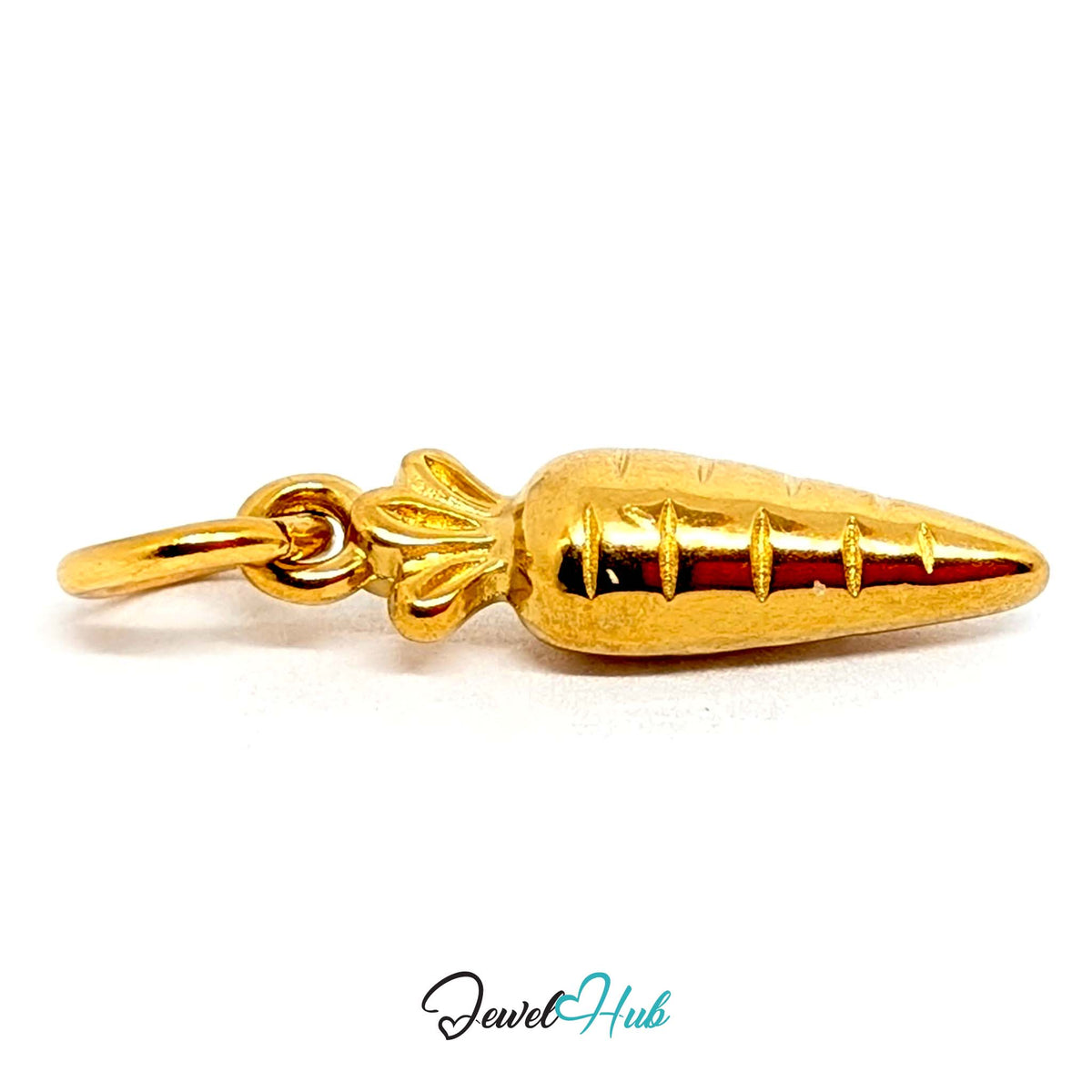 Close-up of the gold-tone mini carrot charm detail - JewelHub
