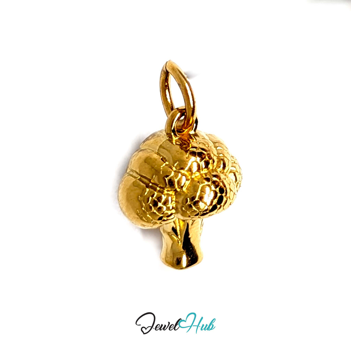 3D broccoli charm in gold-tone stainless steel - JewelHub
