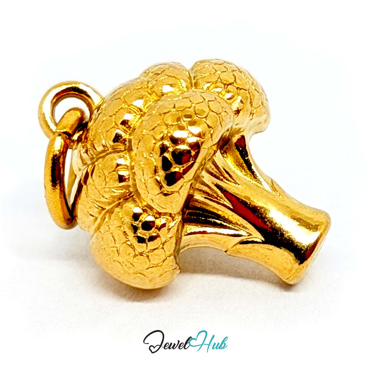Side view of the gold-tone 3D broccoli charm - JewelHub
