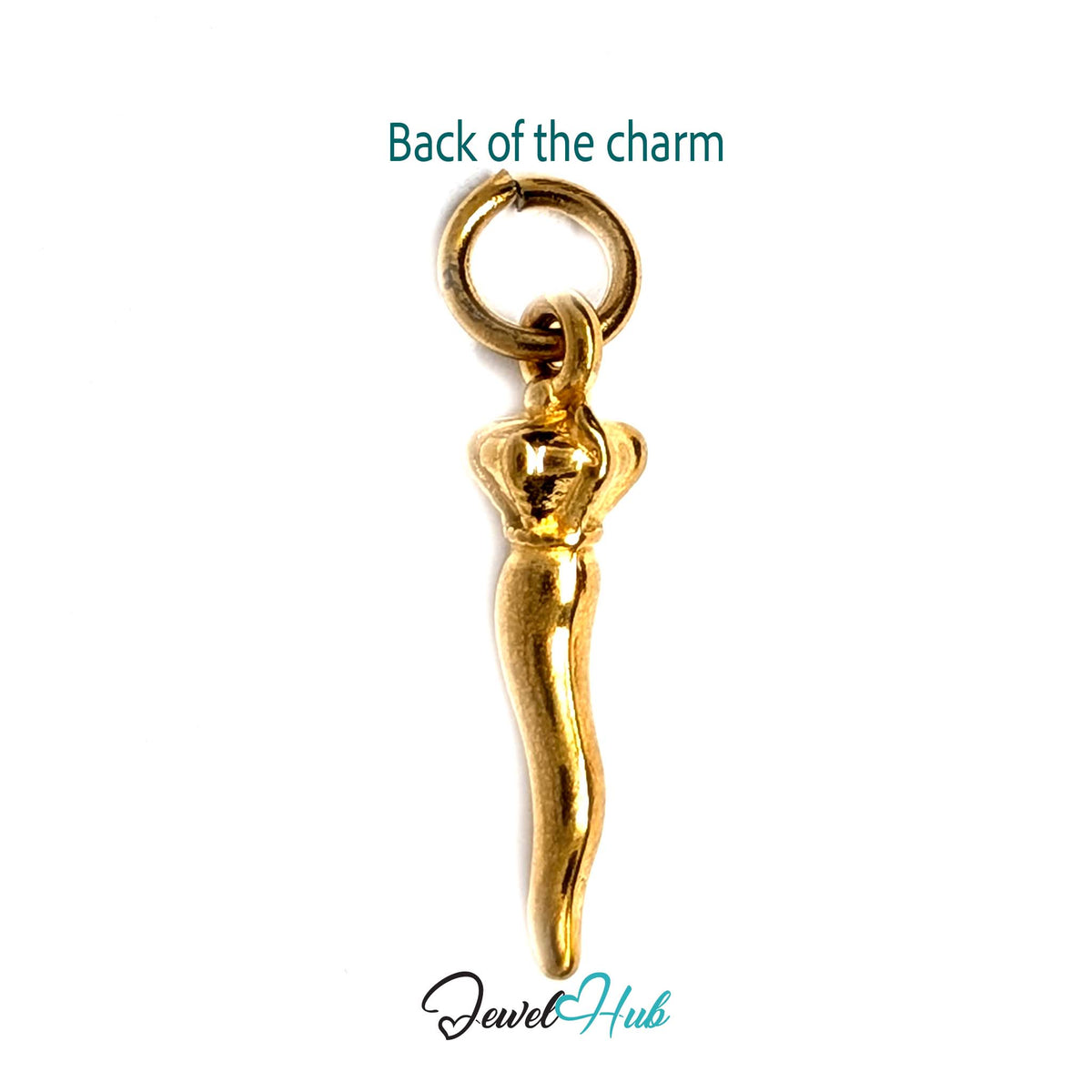 Back of the gold-tone twisted long pepper charm showing the reverse - JewelHub