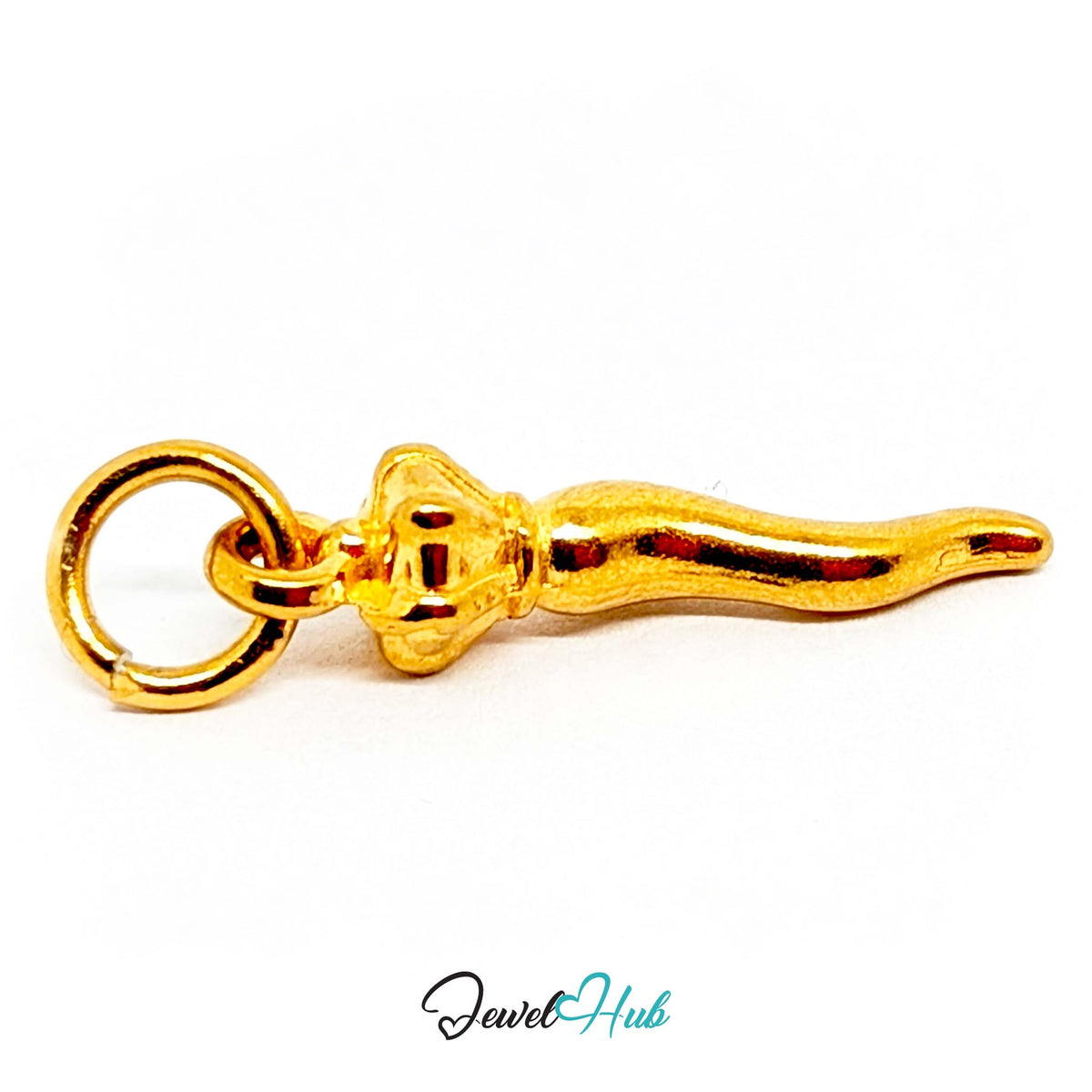 Angled view of the gold-tone twisted long pepper charm - JewelHub