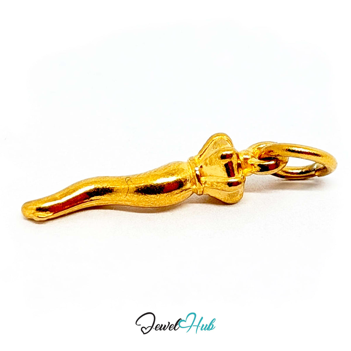 Close-up of the gold-tone twisted long pepper charm detail - JewelHub