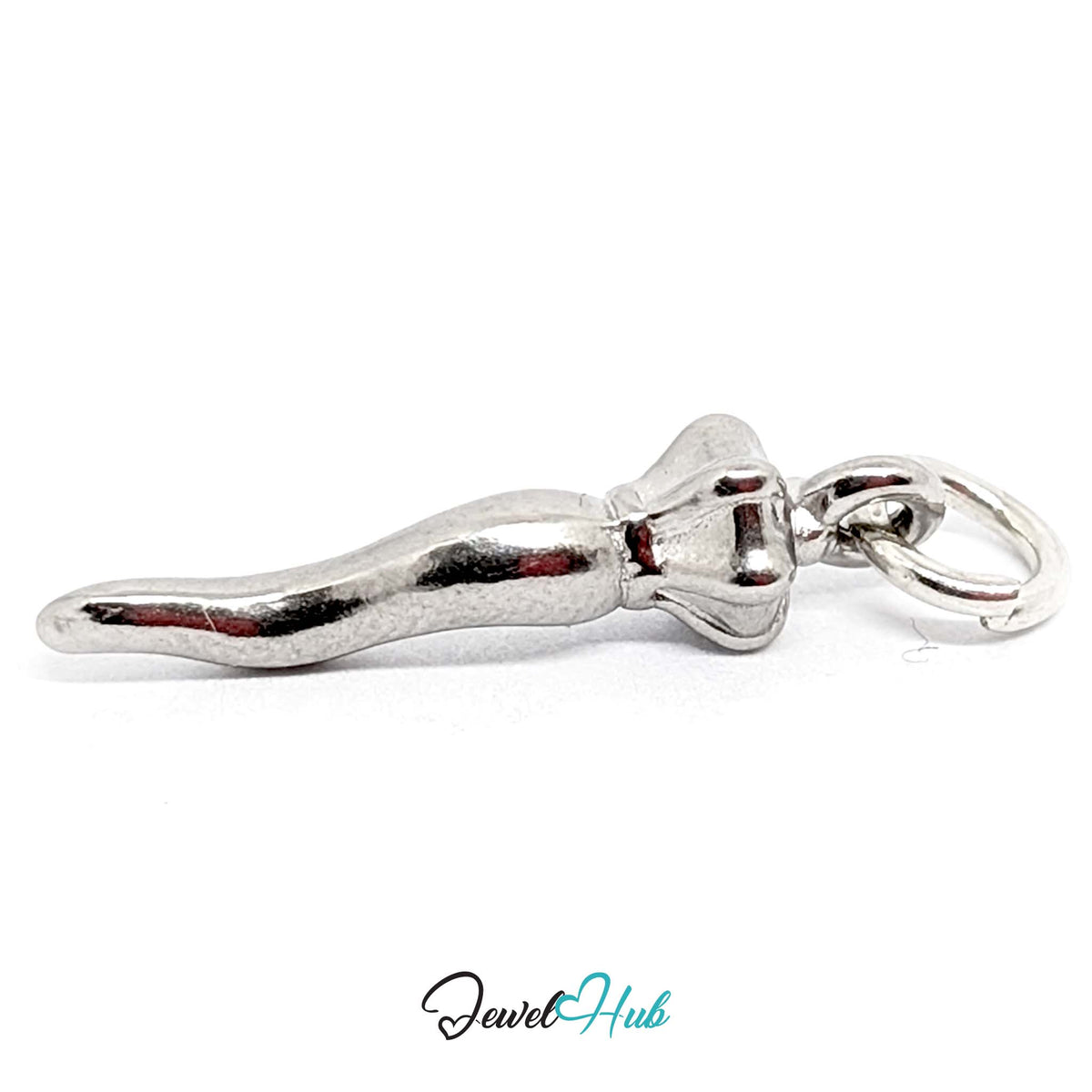 Angled view of the silver-tone twisted long pepper charm - JewelHub