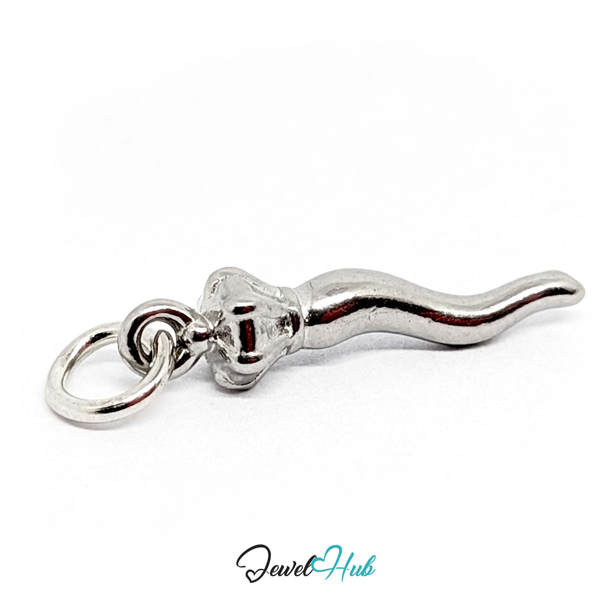 Close-up of the silver-tone twisted long pepper charm detail - JewelHub