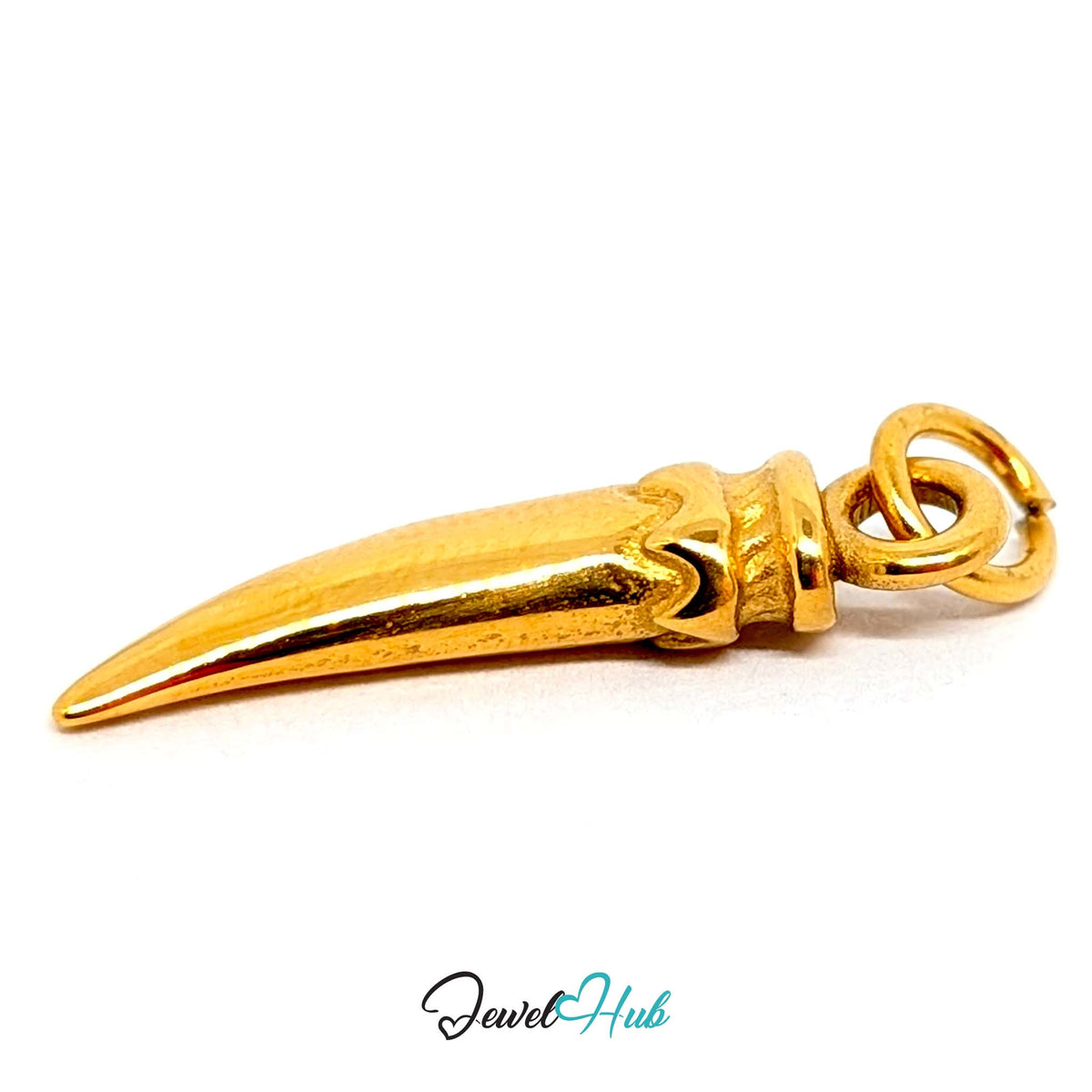 Angled view of the gold-tone large long pepper charm - JewelHub