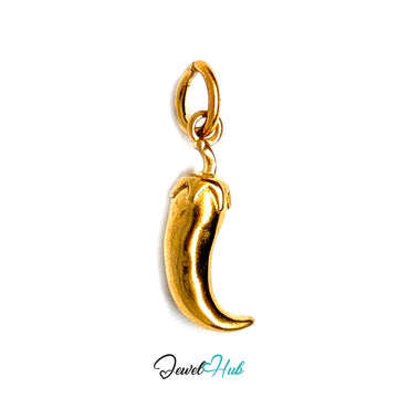 Curved chilli pepper charm in gold-tone stainless steel - JewelHub