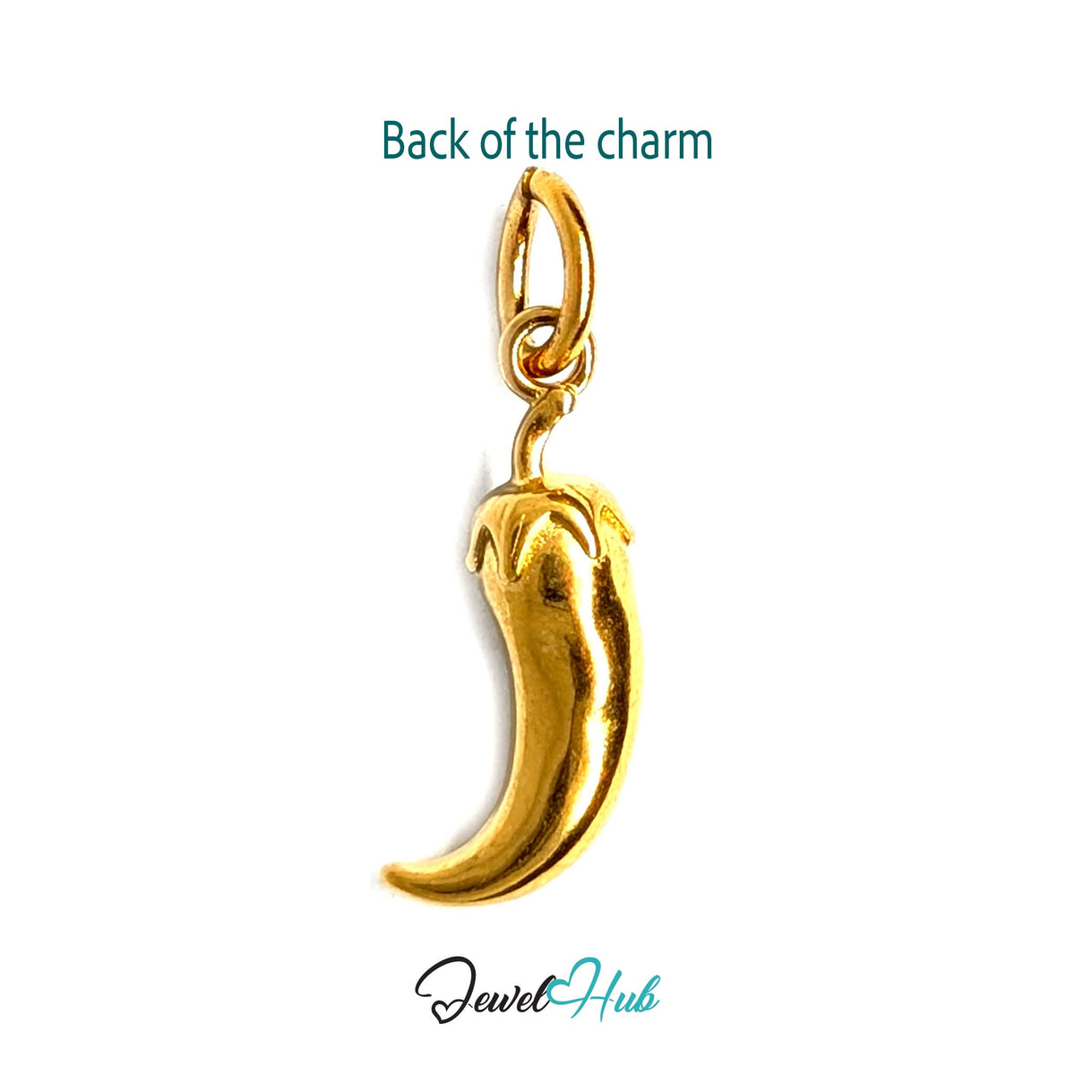 Back of the gold-tone curved chilli pepper charm showing the sculpted reverse - JewelHub