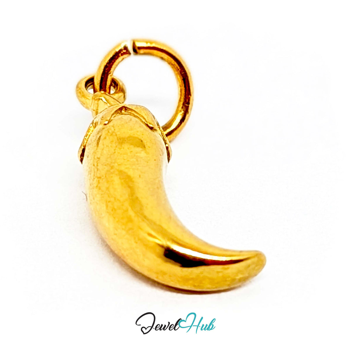 Side view of the gold-tone curved chilli pepper charm - JewelHub
