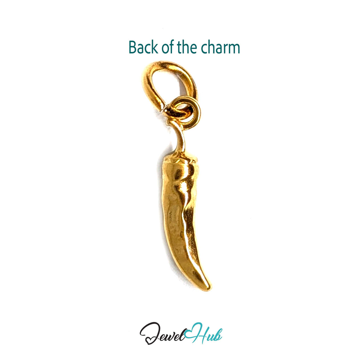 Back of the gold-tone mini chilli pepper charm showing the sculpted reverse - JewelHub