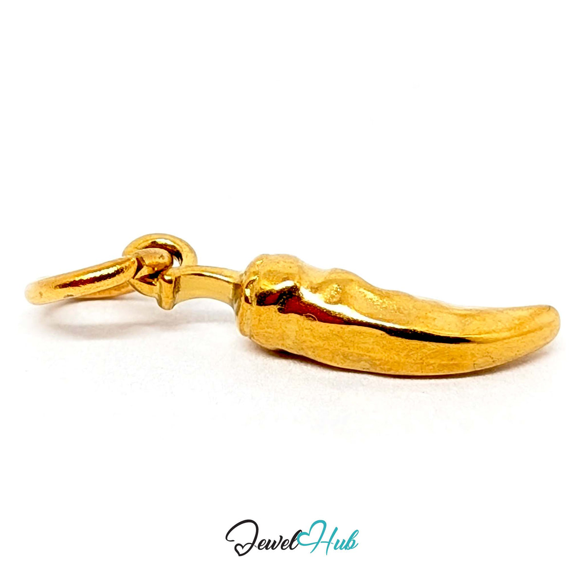 Angled view of the gold-tone mini chilli pepper charm - JewelHub