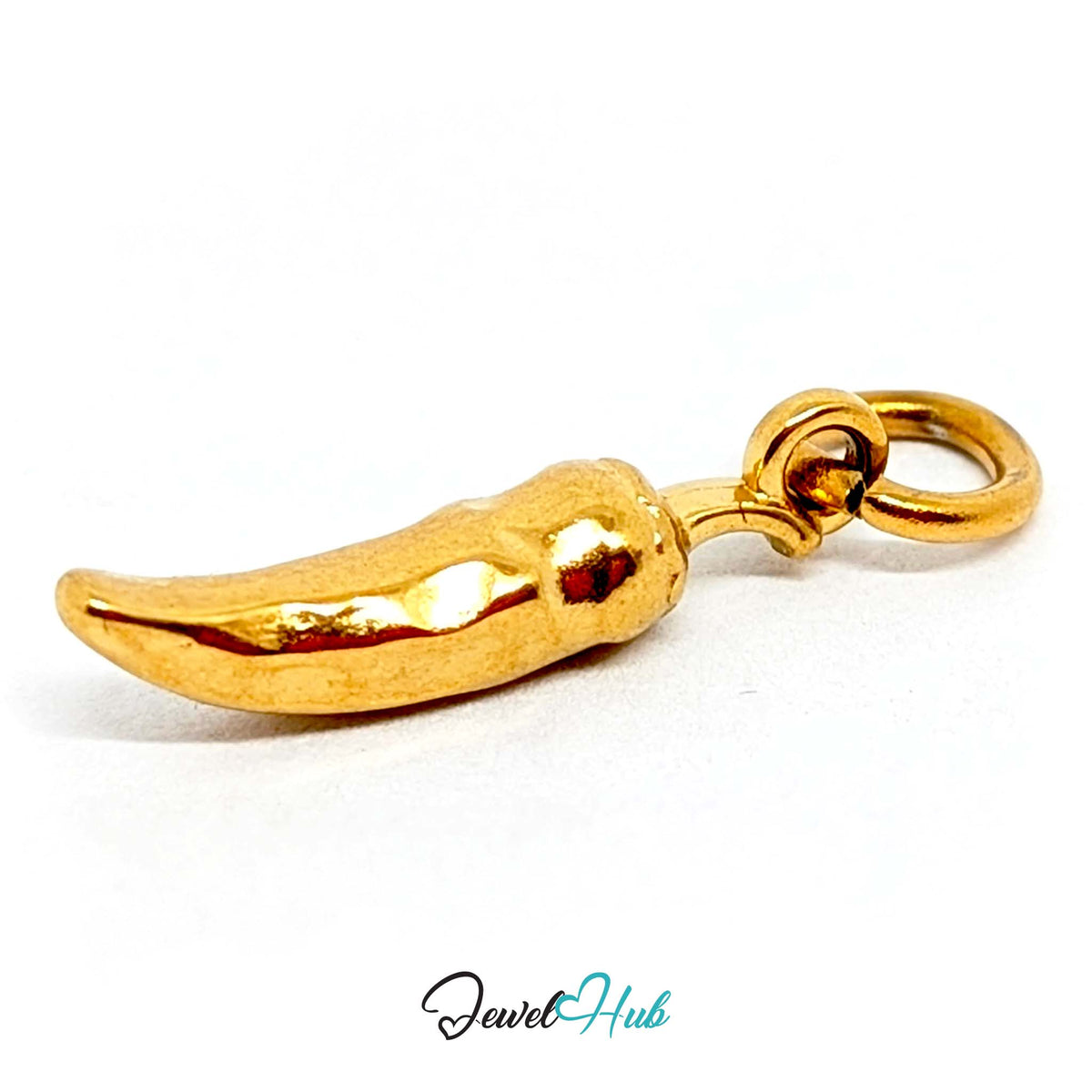 Side view of the gold-tone mini chilli pepper charm - JewelHub
