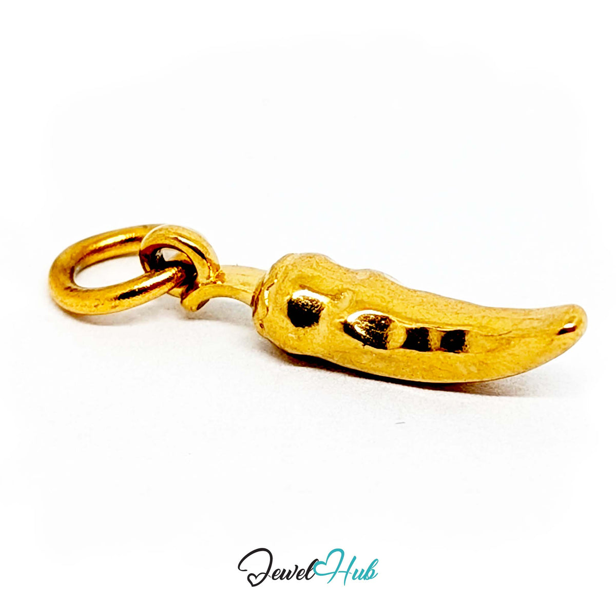 Close-up of the gold-tone mini chilli pepper charm detail - JewelHub