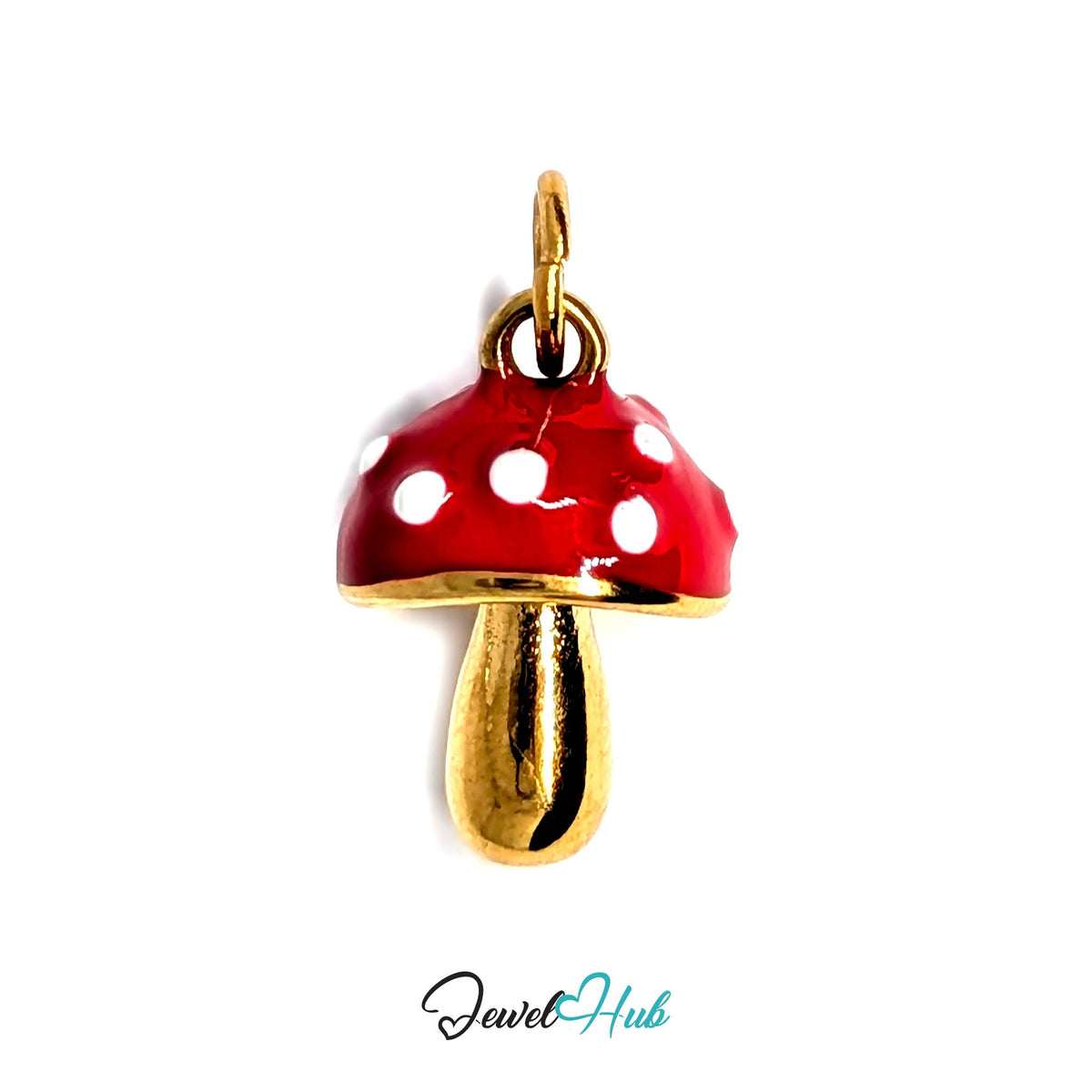 Red spotted mushroom charm in gold-tone stainless steel - JewelHub