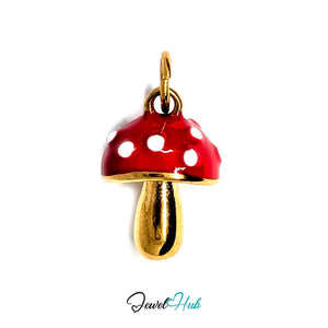 Red spotted mushroom charm in gold-tone stainless steel - JewelHub