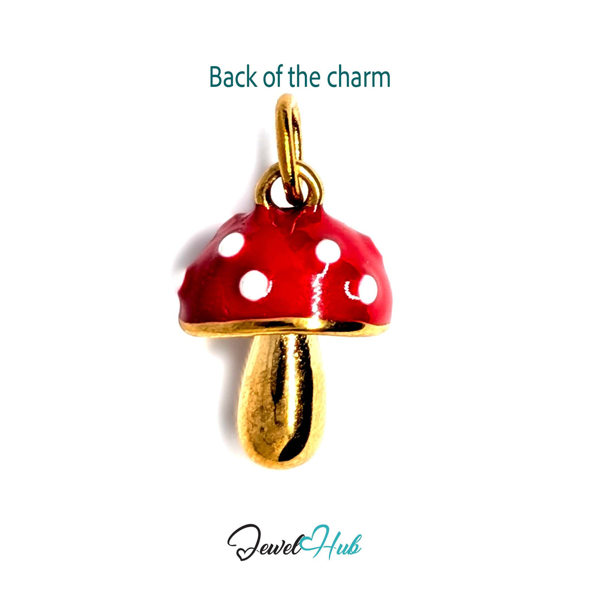 Back of the gold-tone red spotted mushroom charm showing the sculpted reverse - JewelHub