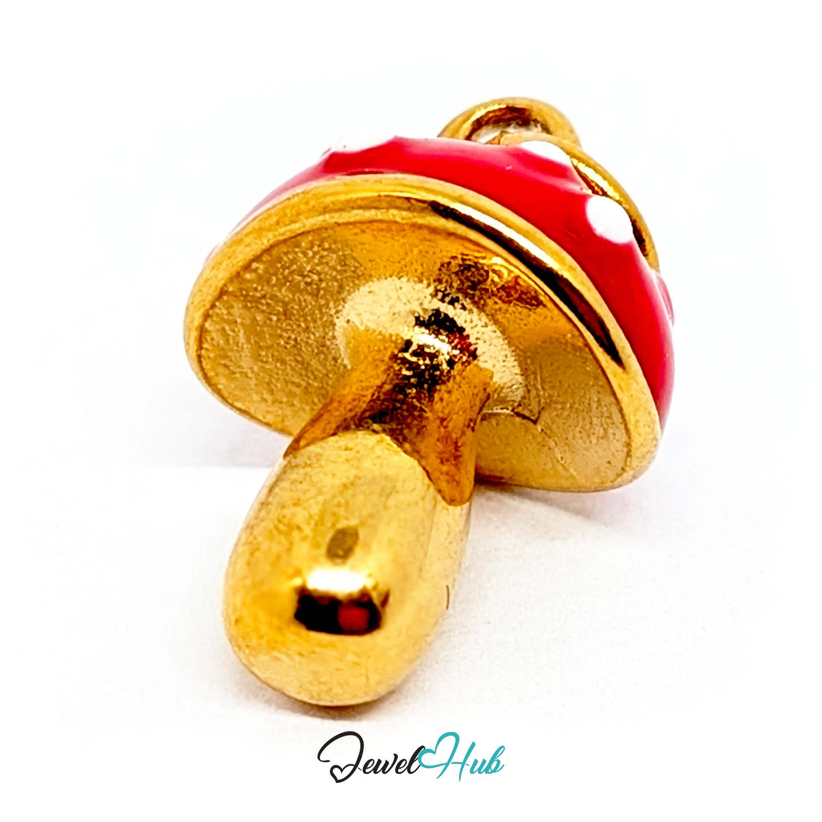 Side view of the gold-tone red spotted mushroom charm - JewelHub
