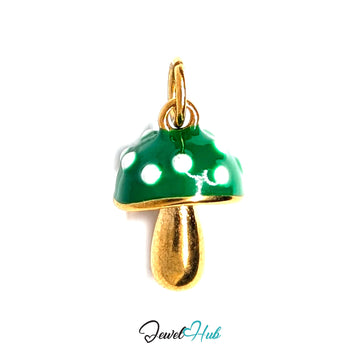 Green spotted mushroom charm in gold-tone stainless steel - JewelHub