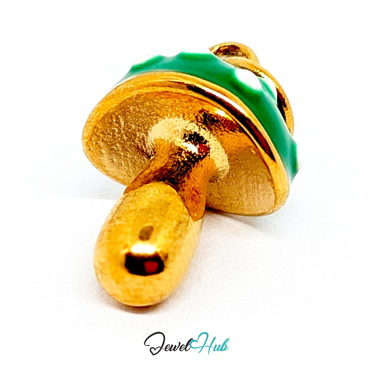 Side view of the gold-tone green spotted mushroom charm - JewelHub