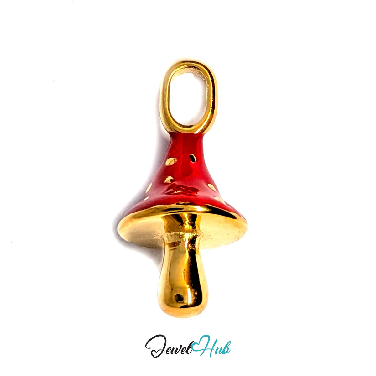 Red gold dot mushroom charm in gold-tone stainless steel - JewelHub