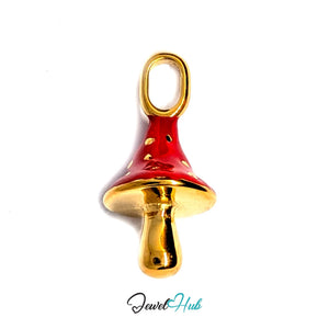 Red gold dot mushroom charm in gold-tone stainless steel - JewelHub