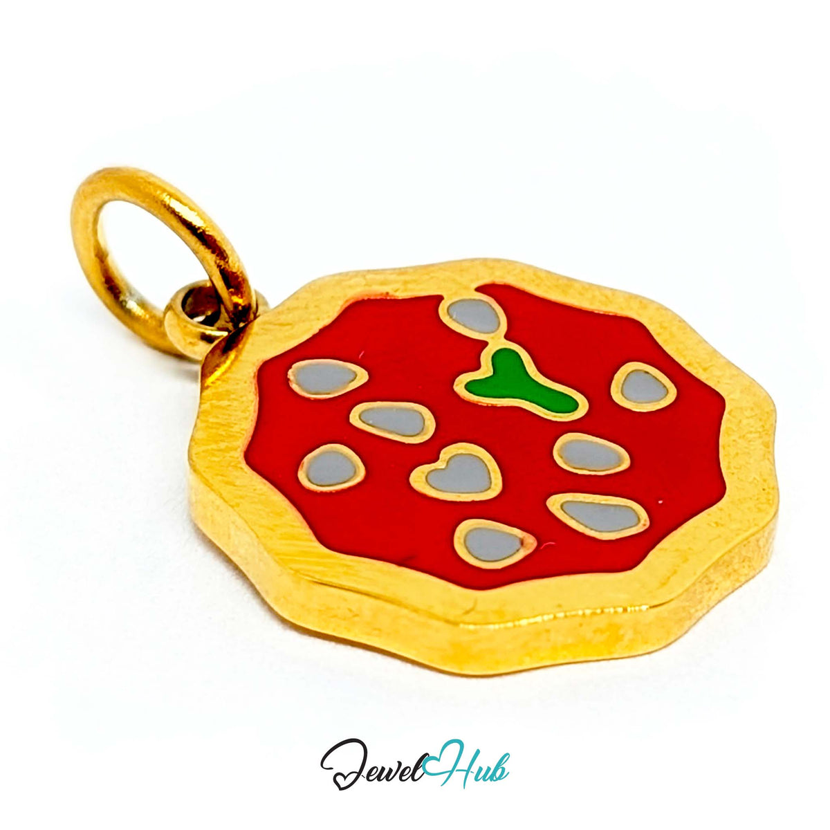 Side view of the gold-tone pizza charm - JewelHub