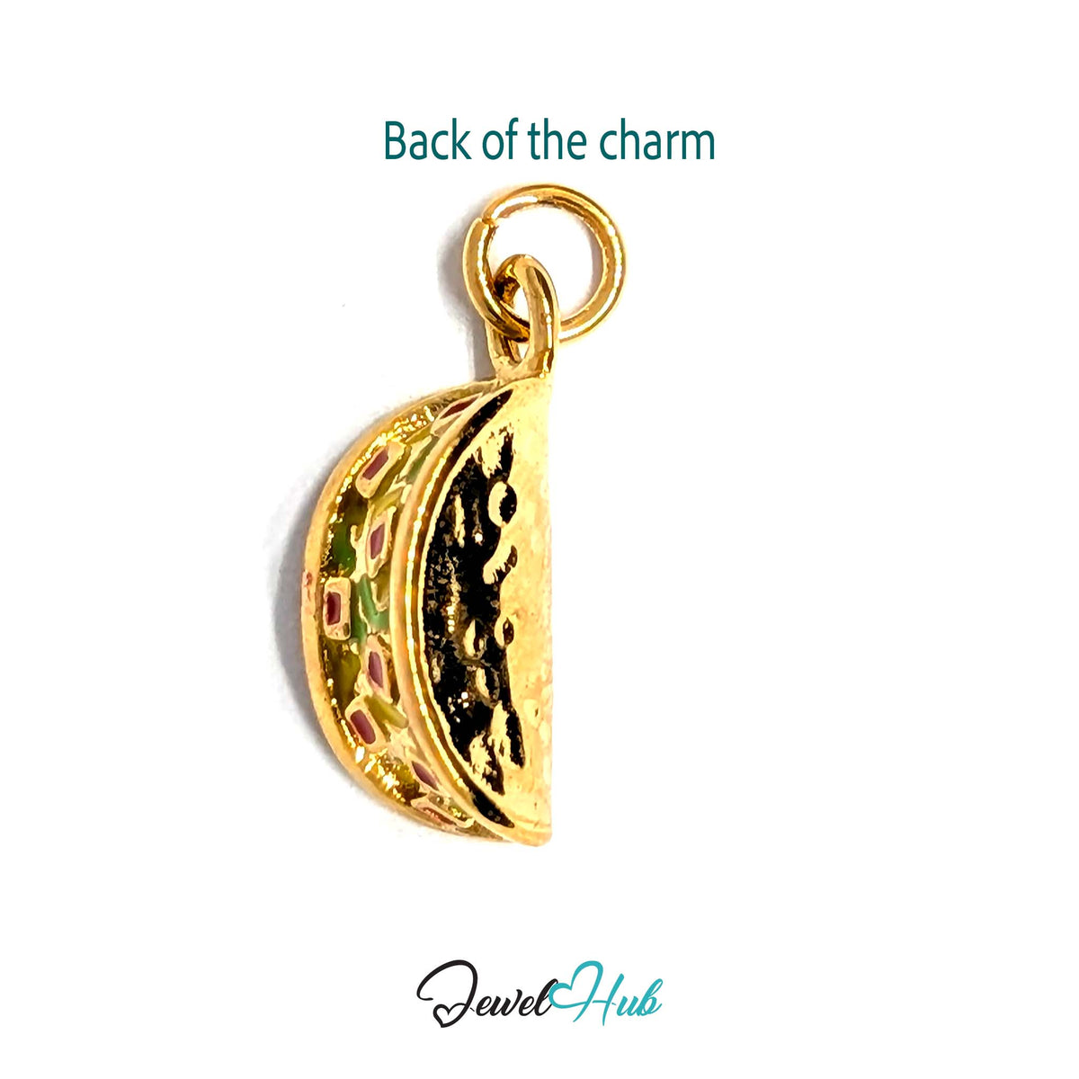 Back of the gold-tone taco charm showing the sculpted reverse - JewelHub
